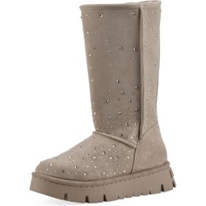 imageWhite Mountain Womens Tripp Rhinestoned Lined Platform Tall Shaft BootDark Beige Faux Suede