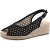 image:imageWhite Mountain Womens Maize II Perforated Slingback Espadrille Wedge SandalBlack Smooth