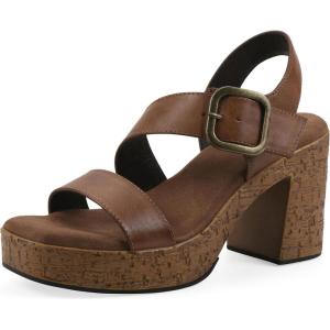 image:imageWhite Mountain Womens Barb Platform SandalDark Tan Burnished Smooth