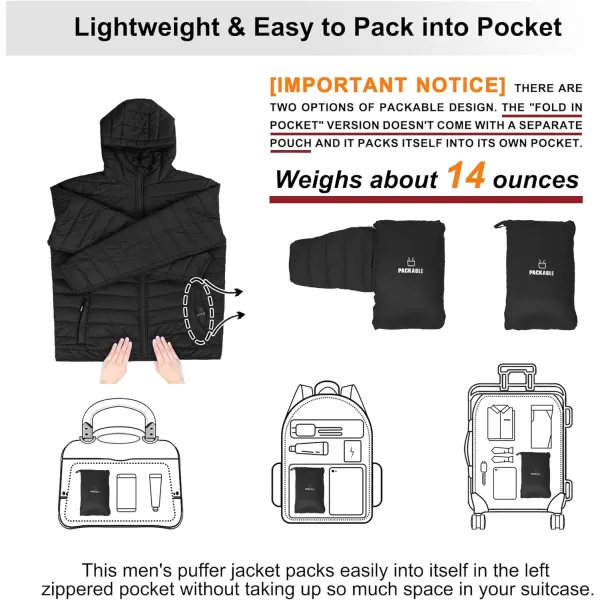 Outdoor Ventures Men's Lightweight Packable Hooded Puffer Jacket Insulated Winter Coat for Snow Ski Traveling)