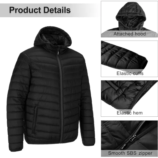 Outdoor Ventures Men's Lightweight Packable Hooded Puffer Jacket Insulated Winter Coat for Snow Ski Traveling)