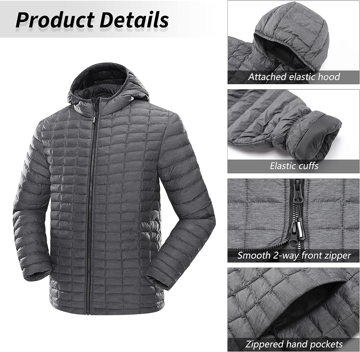 Outdoor Ventures Men's Arctic Full Zip Jacket New Technology Warm Winter Jacket,Dark Grey Marl,US XS /Tag size S