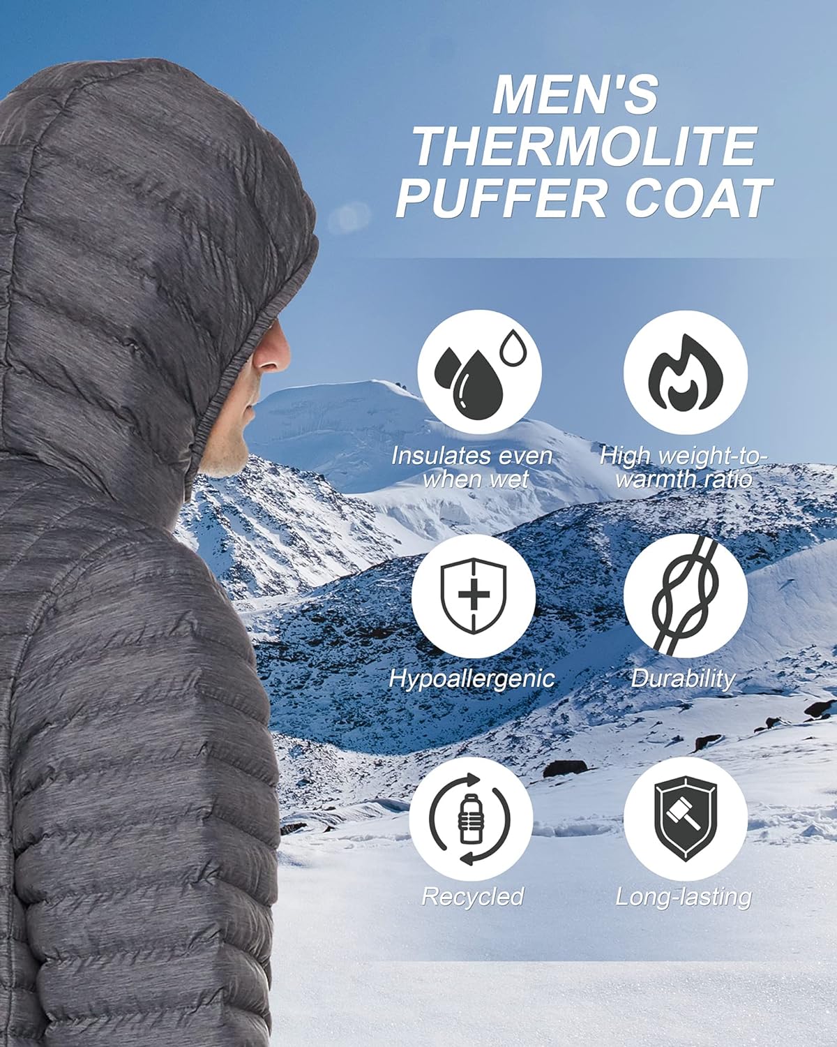 Outdoor Ventures Men's Arctic Full Zip Jacket New Technology Warm Winter Jacket,Dark Grey Marl,US XS /Tag size S