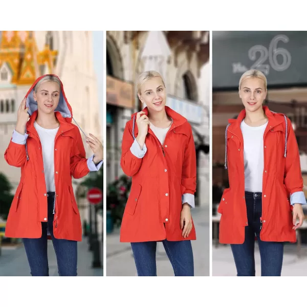 Outdoor Ventures Women's Lightweight Raincoat Waterproof Outdoor Windbreaker with Detachable Hood Trench Rain Jacket