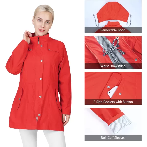 Outdoor Ventures Women's Lightweight Raincoat Waterproof Outdoor Windbreaker with Detachable Hood Trench Rain Jacket