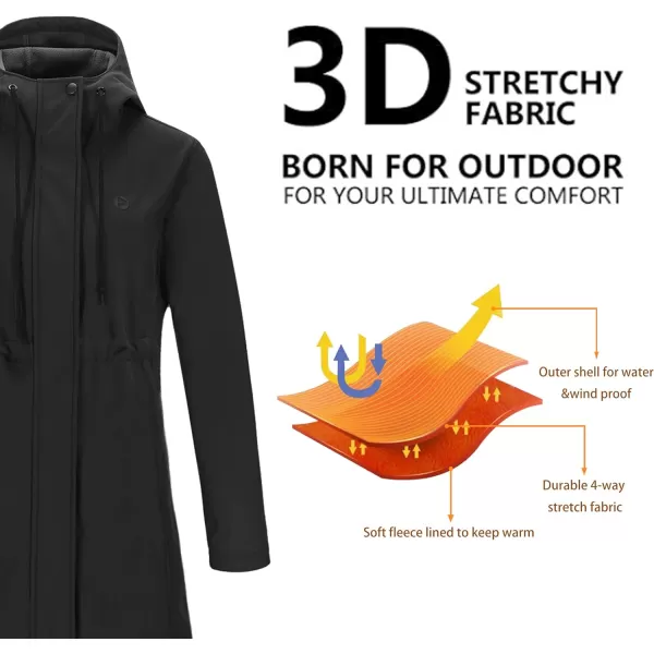 Outdoor Ventures Women's Softshell Jacket Hooded Lightweight Windproof Fleece Lined Waterproof Long Coats