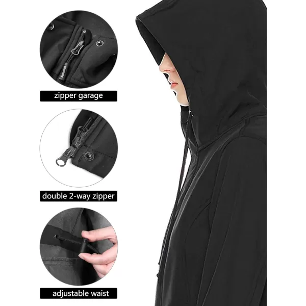 Outdoor Ventures Women's Softshell Jacket Hooded Lightweight Windproof Fleece Lined Waterproof Long Coats