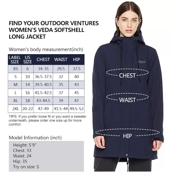 Outdoor Ventures Women's Softshell Jacket Hooded Lightweight Windproof Fleece Lined Waterproof Long Coats