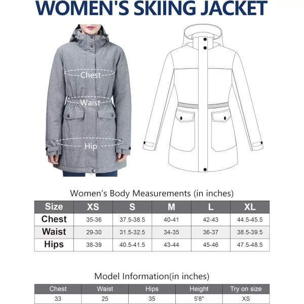 Outdoor Ventures Women's Winter Padded Ski Jacket Long Anorak Utility Jacket Waterproof Warm Snow Coat with Detachable Hood