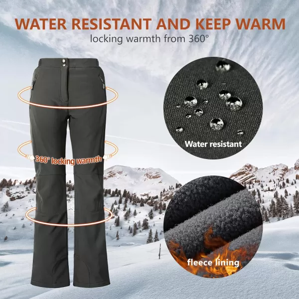 Outdoor Ventures Women's Sleek Waterproof Softshell Fleece Lined Ski Snow Insulated High Rise Hiking Pants with Bottom Zipper