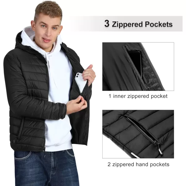 Outdoor Ventures Men's Lightweight Packable Hooded Puffer Jacket Insulated Winter Coat for Snow Ski Traveling)