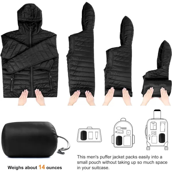 Outdoor Ventures Men's Lightweight Packable Hooded Puffer Jacket Insulated Winter Coat for Snow Ski Traveling)