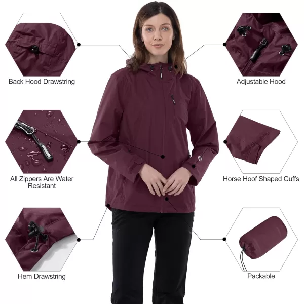 Outdoor Ventures Packable Rain Jacket Women Lightweight Waterproof Raincoat with Hood Cycling Bike Jacket Windbreaker