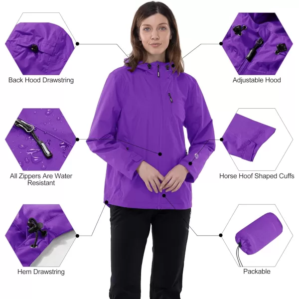 Outdoor Ventures Packable Rain Jacket Women Lightweight Waterproof Raincoat with Hood Cycling Bike Jacket Windbreaker