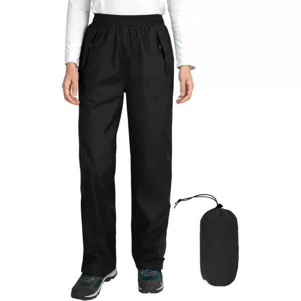 imageOutdoor Ventures Womens Rain Pants Packable Waterproof Hiking Pants Windproof Breathable Outdoor Rain Over PantsBlack