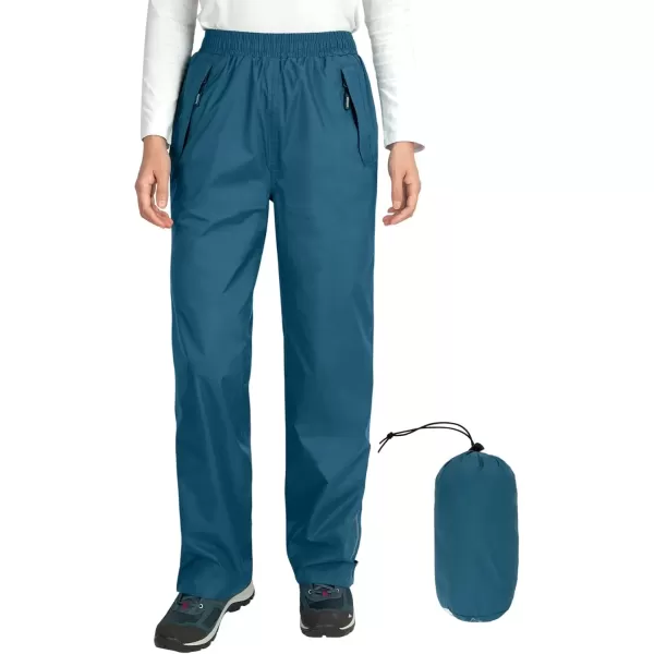 imageOutdoor Ventures Womens Rain Pants Packable Waterproof Hiking Pants Windproof Breathable Outdoor Rain Over PantsMoroccan Blue
