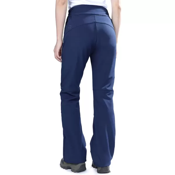imageOutdoor Ventures Womens Sleek Waterproof Softshell Fleece Lined Ski Snow Insulated High Rise Hiking Pants with Bottom ZipperDark Blue Elastic Waistband