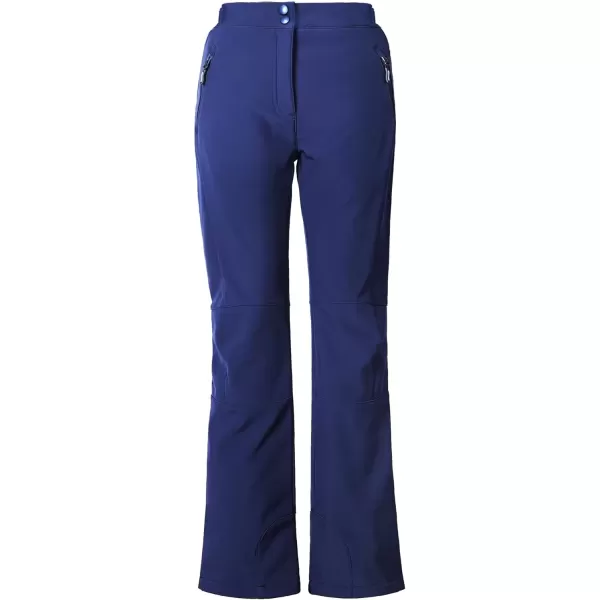 imageOutdoor Ventures Womens Sleek Waterproof Softshell Fleece Lined Ski Snow Insulated High Rise Hiking Pants with Bottom ZipperDark Blue Elastic Waistband