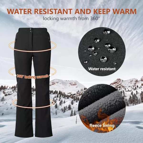 imageOutdoor Ventures Womens Sleek Waterproof Softshell Fleece Lined Ski Snow Insulated High Rise Hiking Pants with Bottom ZipperNew Black  Elastic Waistband