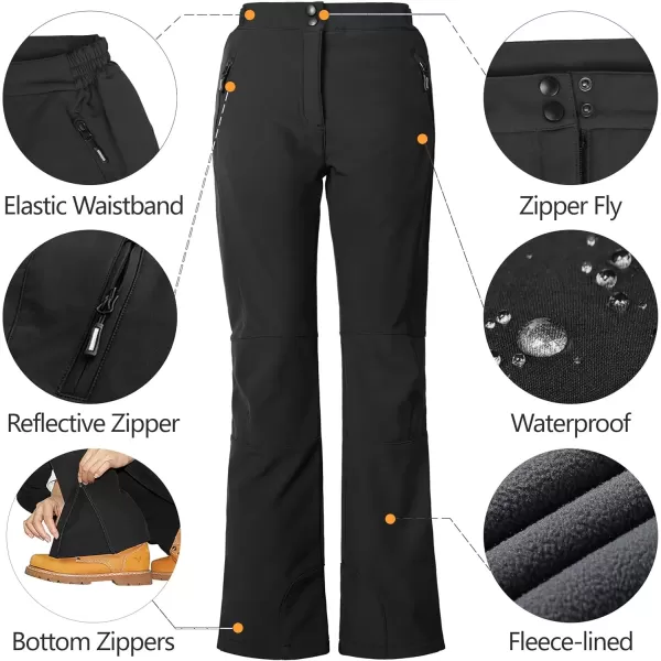 imageOutdoor Ventures Womens Sleek Waterproof Softshell Fleece Lined Ski Snow Insulated High Rise Hiking Pants with Bottom ZipperNew Black  Elastic Waistband