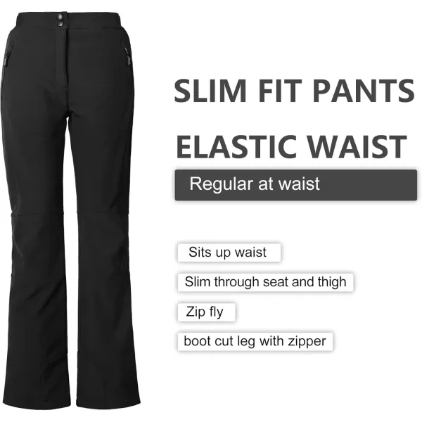 imageOutdoor Ventures Womens Sleek Waterproof Softshell Fleece Lined Ski Snow Insulated High Rise Hiking Pants with Bottom ZipperNew Black  Elastic Waistband