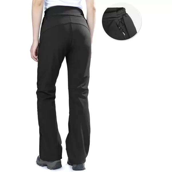 imageOutdoor Ventures Womens Sleek Waterproof Softshell Fleece Lined Ski Snow Insulated High Rise Hiking Pants with Bottom ZipperNew Black  Elastic Waistband