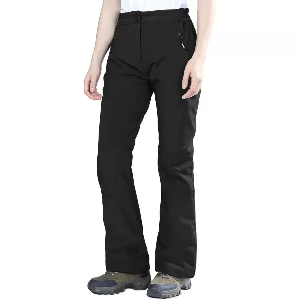 imageOutdoor Ventures Womens Sleek Waterproof Softshell Fleece Lined Ski Snow Insulated High Rise Hiking Pants with Bottom ZipperNew Black  Elastic Waistband