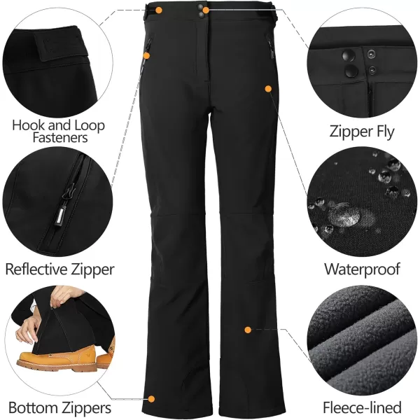 imageOutdoor Ventures Womens Sleek Waterproof Softshell Fleece Lined Ski Snow Insulated High Rise Hiking Pants with Bottom ZipperNew Black  Velcro Waistband