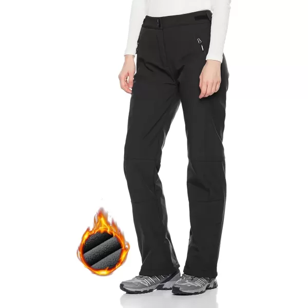 imageOutdoor Ventures Womens Sleek Waterproof Softshell Fleece Lined Ski Snow Insulated High Rise Hiking Pants with Bottom ZipperNew Black  Velcro Waistband