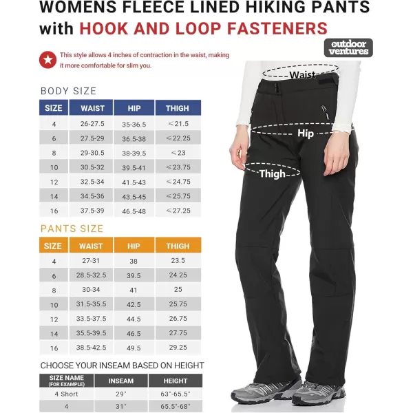 imageOutdoor Ventures Womens Sleek Waterproof Softshell Fleece Lined Ski Snow Insulated High Rise Hiking Pants with Bottom ZipperNew Black  Velcro Waistband