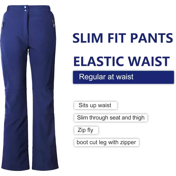 imageOutdoor Ventures Womens Sleek Waterproof Softshell Fleece Lined Ski Snow Insulated High Rise Hiking Pants with Bottom ZipperNew Dark Blue  Elastic Waistband