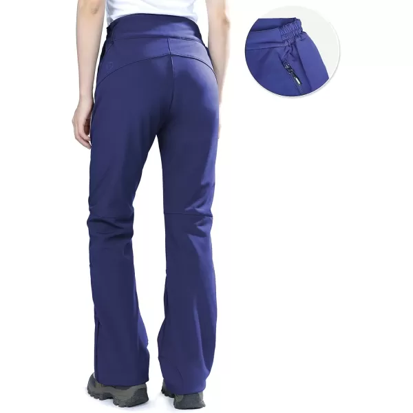 imageOutdoor Ventures Womens Sleek Waterproof Softshell Fleece Lined Ski Snow Insulated High Rise Hiking Pants with Bottom ZipperNew Dark Blue  Elastic Waistband