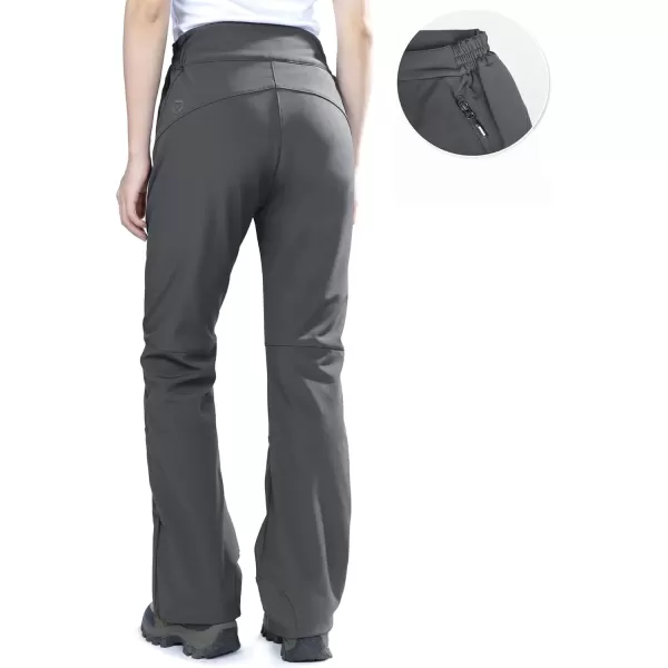 imageOutdoor Ventures Womens Sleek Waterproof Softshell Fleece Lined Ski Snow Insulated High Rise Hiking Pants with Bottom ZipperNew Dark Grey  Elastic Waistband