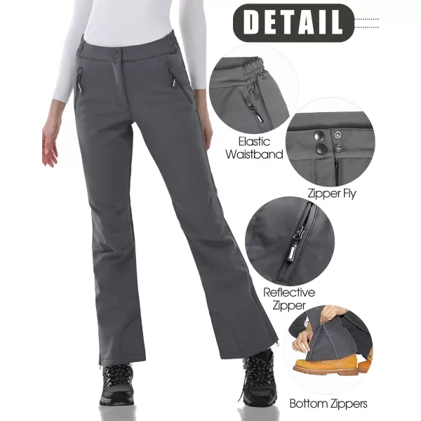 imageOutdoor Ventures Womens Sleek Waterproof Softshell Fleece Lined Ski Snow Insulated High Rise Hiking Pants with Bottom ZipperNew Dark Grey  Elastic Waistband