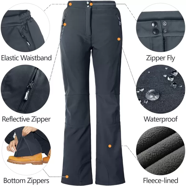imageOutdoor Ventures Womens Sleek Waterproof Softshell Fleece Lined Ski Snow Insulated High Rise Hiking Pants with Bottom ZipperNew Dim Grey  Elastic Waistband