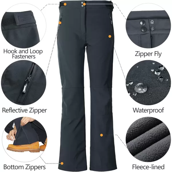 imageOutdoor Ventures Womens Sleek Waterproof Softshell Fleece Lined Ski Snow Insulated High Rise Hiking Pants with Bottom ZipperNew Dim Grey  Velcro Waistband