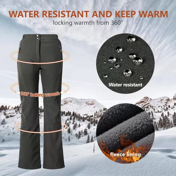 imageOutdoor Ventures Womens Sleek Waterproof Softshell Fleece Lined Ski Snow Insulated High Rise Hiking Pants with Bottom ZipperNew Grey  Elastic Waistband