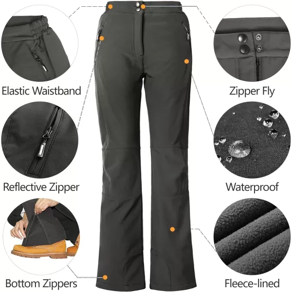 imageOutdoor Ventures Womens Sleek Waterproof Softshell Fleece Lined Ski Snow Insulated High Rise Hiking Pants with Bottom ZipperNew Grey  Elastic Waistband