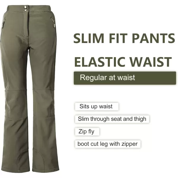 imageOutdoor Ventures Womens Sleek Waterproof Softshell Fleece Lined Ski Snow Insulated High Rise Hiking Pants with Bottom ZipperNew Olive Green  Elastic Waistband