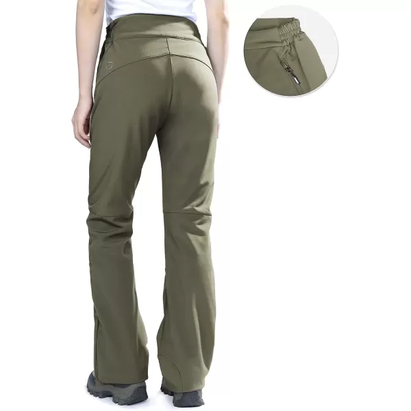 imageOutdoor Ventures Womens Sleek Waterproof Softshell Fleece Lined Ski Snow Insulated High Rise Hiking Pants with Bottom ZipperNew Olive Green  Elastic Waistband