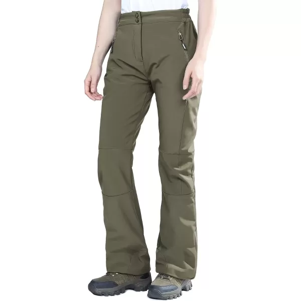 imageOutdoor Ventures Womens Sleek Waterproof Softshell Fleece Lined Ski Snow Insulated High Rise Hiking Pants with Bottom ZipperNew Olive Green  Elastic Waistband