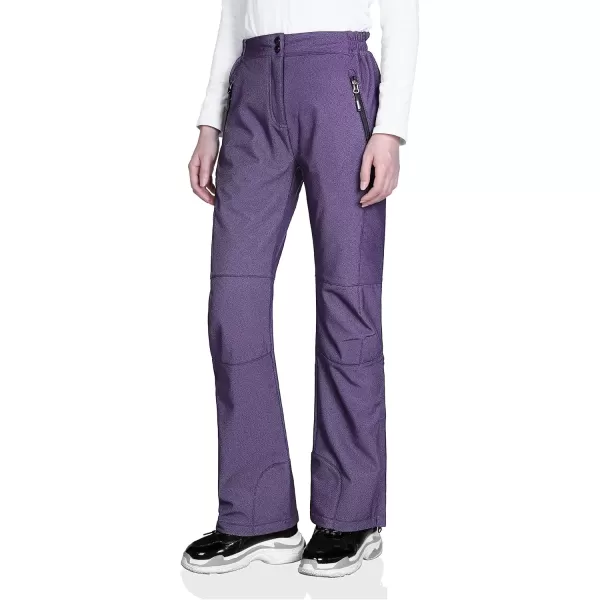 imageOutdoor Ventures Womens Sleek Waterproof Softshell Fleece Lined Ski Snow Insulated High Rise Hiking Pants with Bottom ZipperPurple Melange  Elastic Waistband