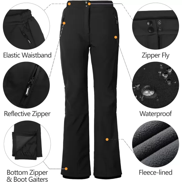 imageOutdoor Ventures Womens Snow Pants Waterproof Windproof Outdoor Fleece Lined Softshell Insulated Ski Pants with Boot GaitersBlack New Versione