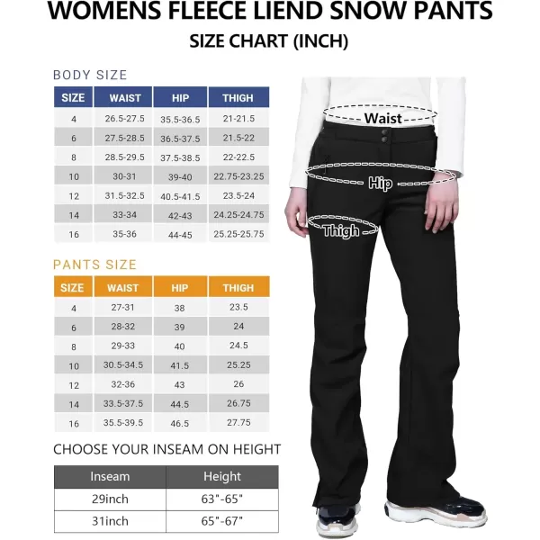 imageOutdoor Ventures Womens Snow Pants Waterproof Windproof Outdoor Fleece Lined Softshell Insulated Ski Pants with Boot GaitersBlack New Versione
