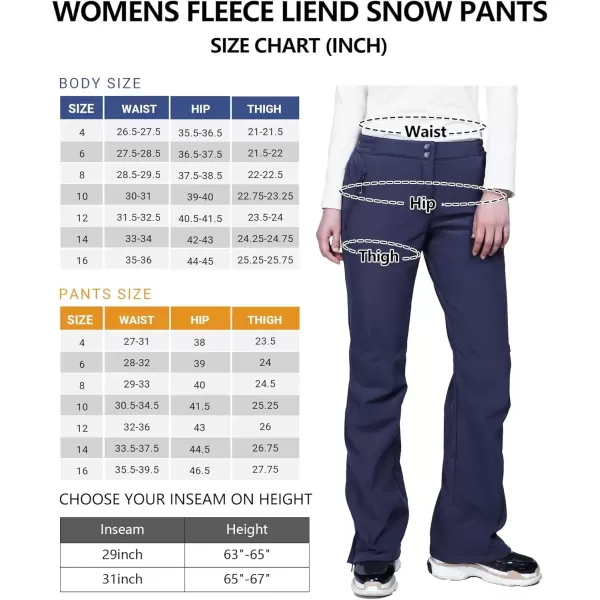 imageOutdoor Ventures Womens Snow Pants Waterproof Windproof Outdoor Fleece Lined Softshell Insulated Ski Pants with Boot GaitersNavy New Versione