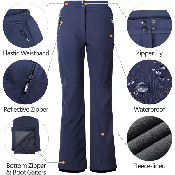imageOutdoor Ventures Womens Snow Pants Waterproof Windproof Outdoor Fleece Lined Softshell Insulated Ski Pants with Boot GaitersNavy New Versione