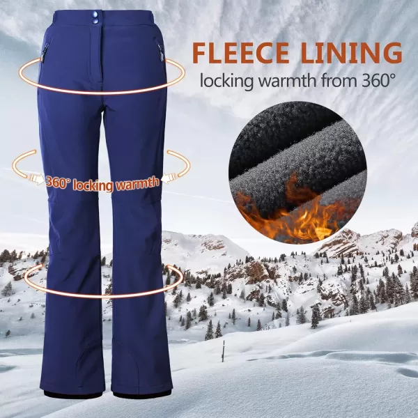 imageOutdoor Ventures Womens Snow Pants Waterproof Windproof Outdoor Fleece Lined Softshell Insulated Ski Pants with Boot GaitersNavy New Versione