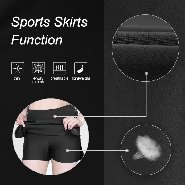 imageOutdoor Ventures Womens Tennis Skirts with Pockets Golf Skort Workout Athletic Running Hiking Skirts with ShortsBlack