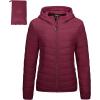 imageOutdoor Ventures Womens Packable Lightweight FullZip Puffer Jacket with Hood Quilted Winter CoatDark Redfold in Pocket
