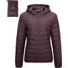 imageOutdoor Ventures Womens Packable Lightweight FullZip Puffer Jacket with Hood Quilted Winter CoatEggplantfold in Pocket